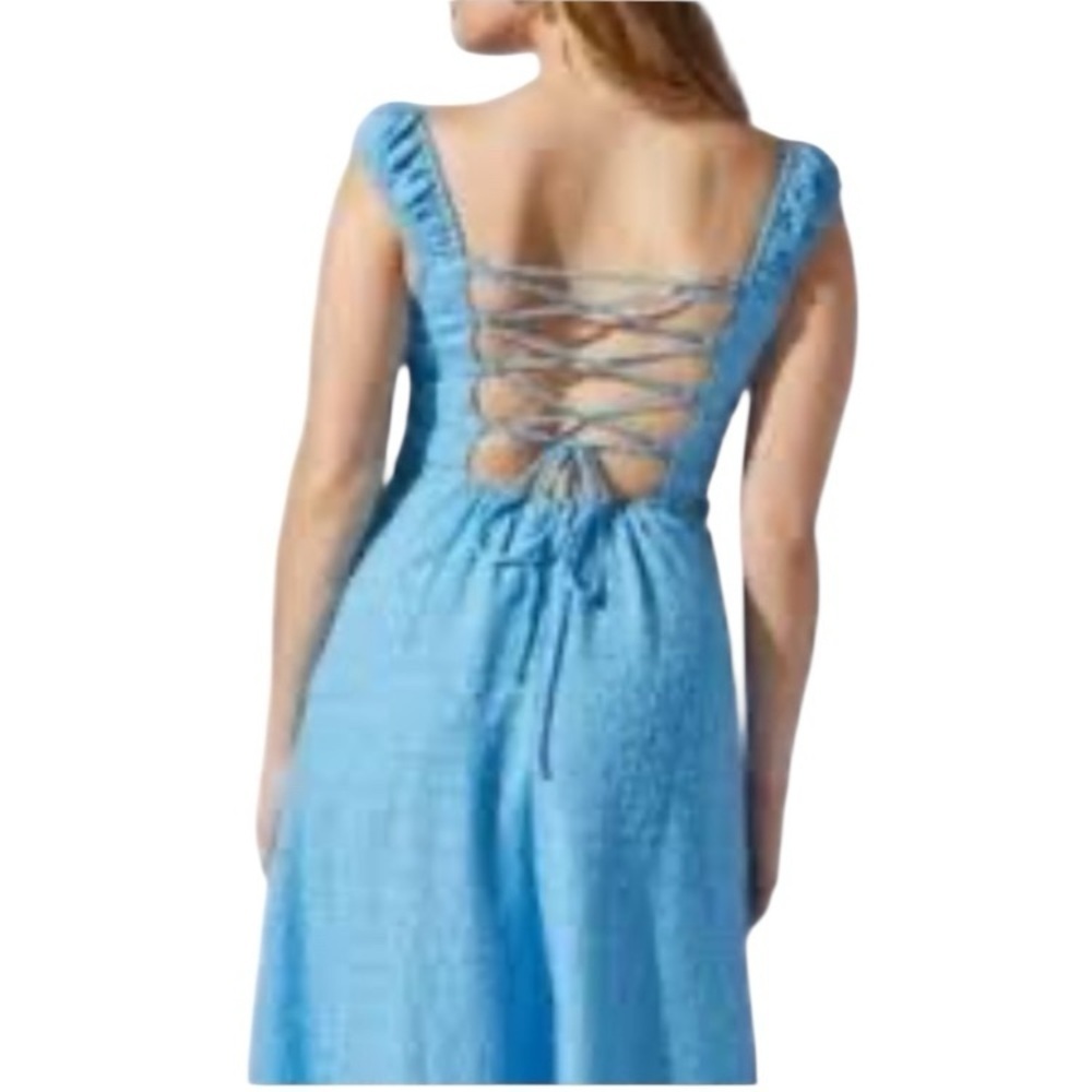 ASTR the Label Womens Blue Maxi Square Chest Tie Open Back New Sleeveless xl